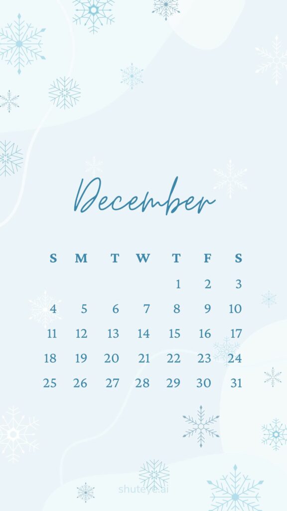 ShutEye Printable December Calendar 2022