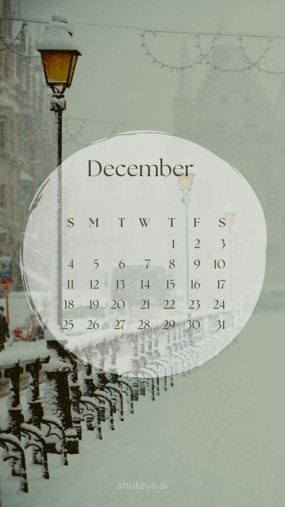 ShutEye Printable December Calendar 2022