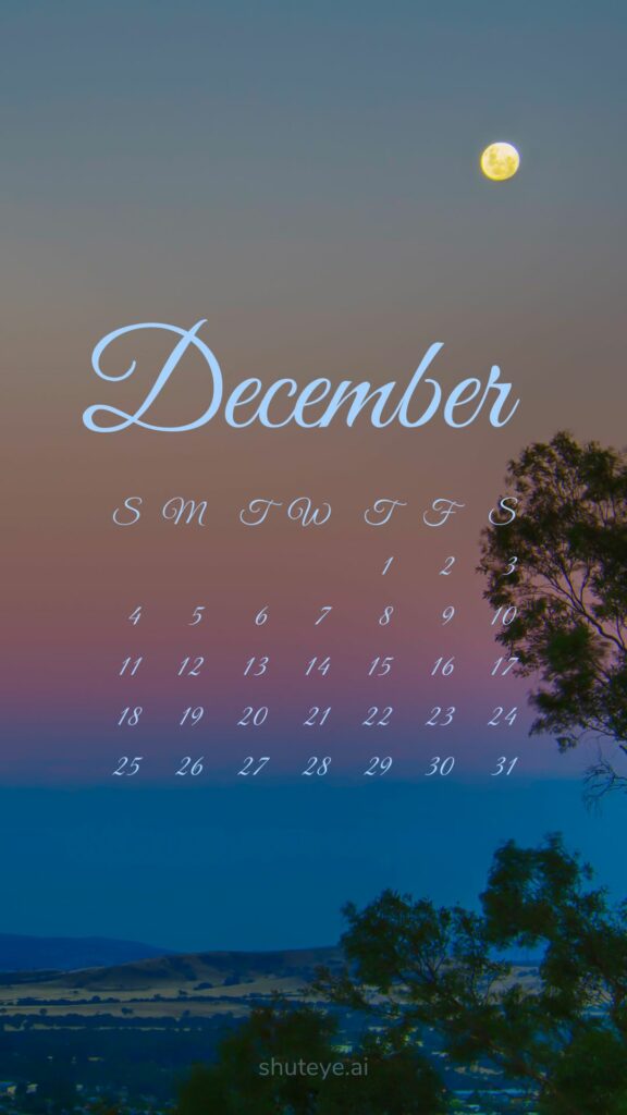 ShutEye Printable December Calendar 2022