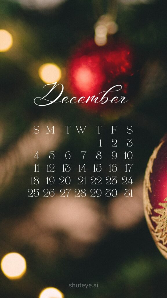 ShutEye Printable December Calendar 2022