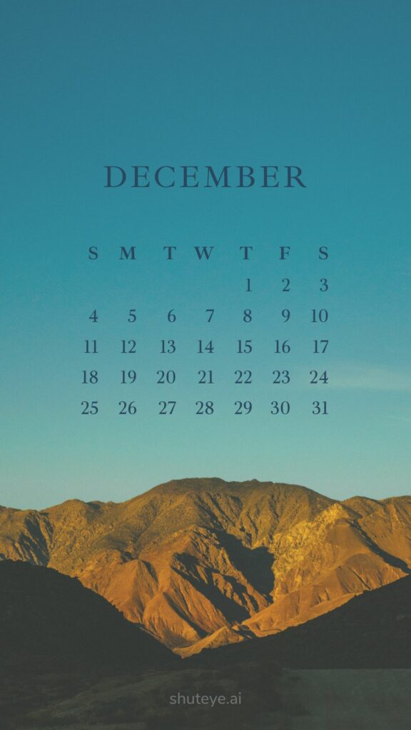 ShutEye Printable December Calendar 2022