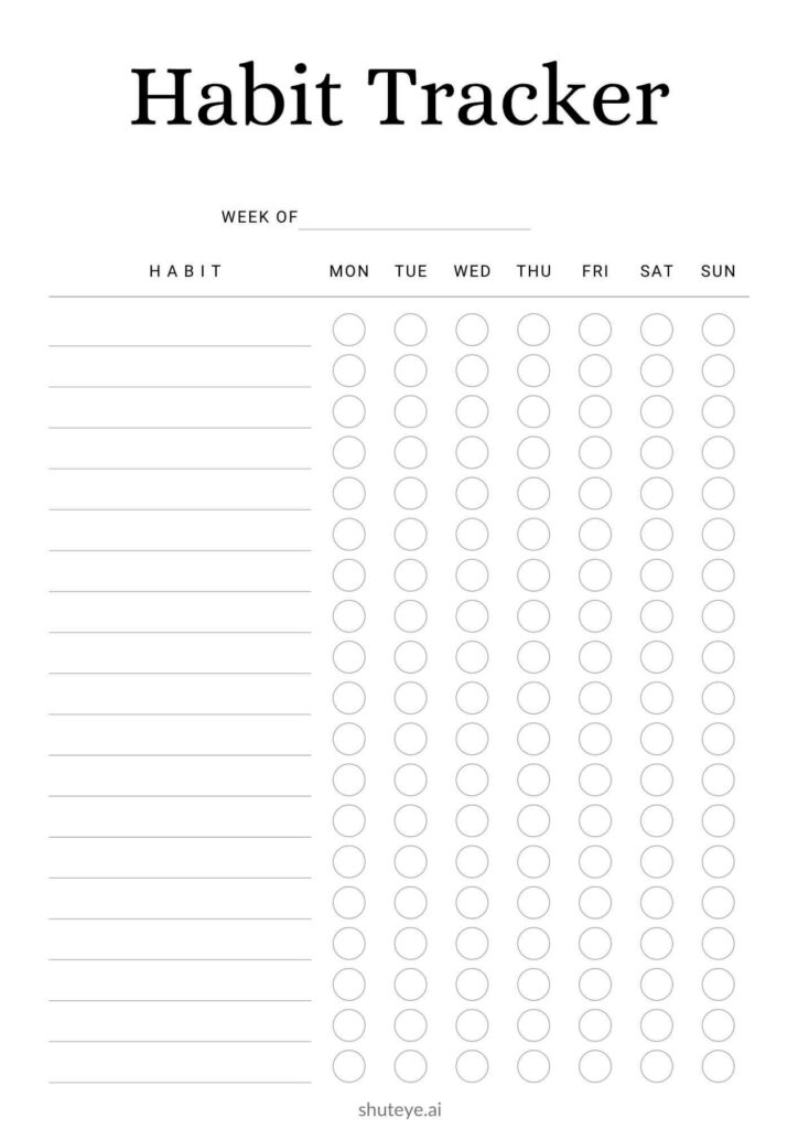 ShutEye Free Printable Habit Tracker Templates and Ideas