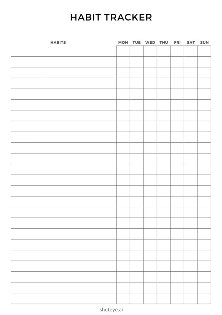 ShutEye Free Printable Habit Tracker Templates and Ideas