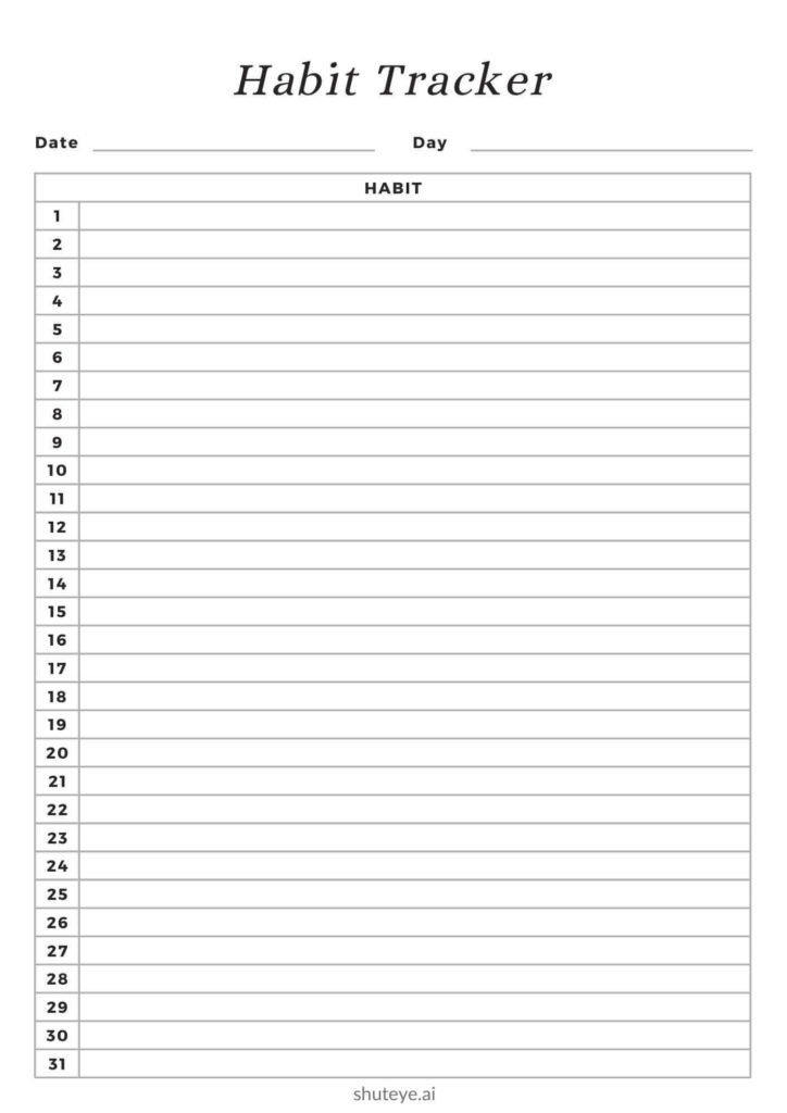 ShutEye Free Printable Habit Tracker Templates and Ideas