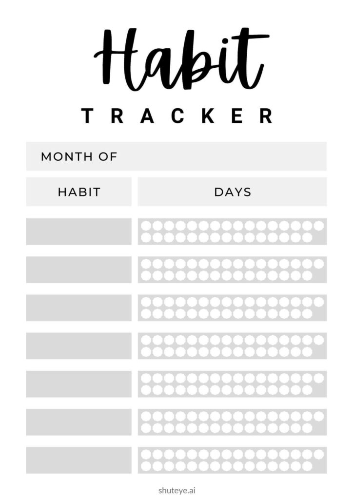 ShutEye Free Printable Habit Tracker Templates and Ideas