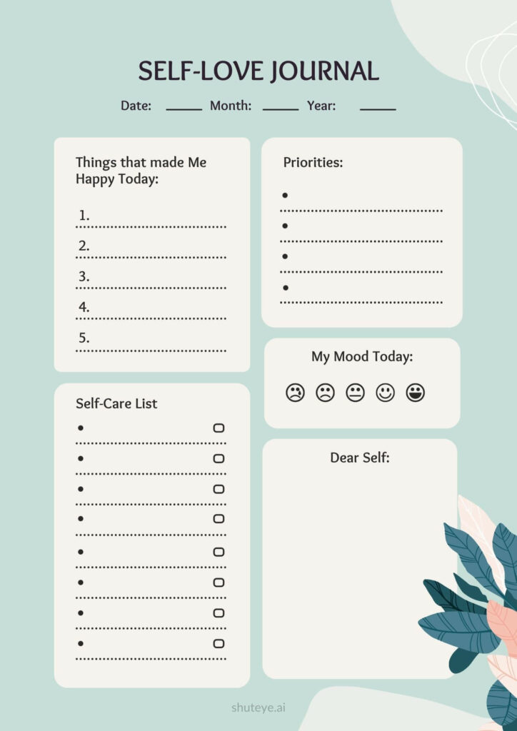 ShutEye Printable Self Love Journal Pages