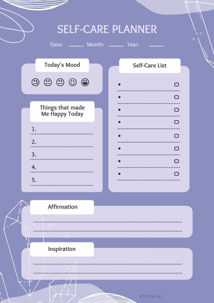 ShutEye free printable Self-care Planner Pdf free