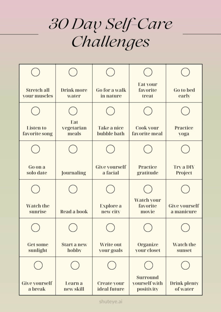 ShutEye 30-Day Self-Care Challenge Printables & Ideas