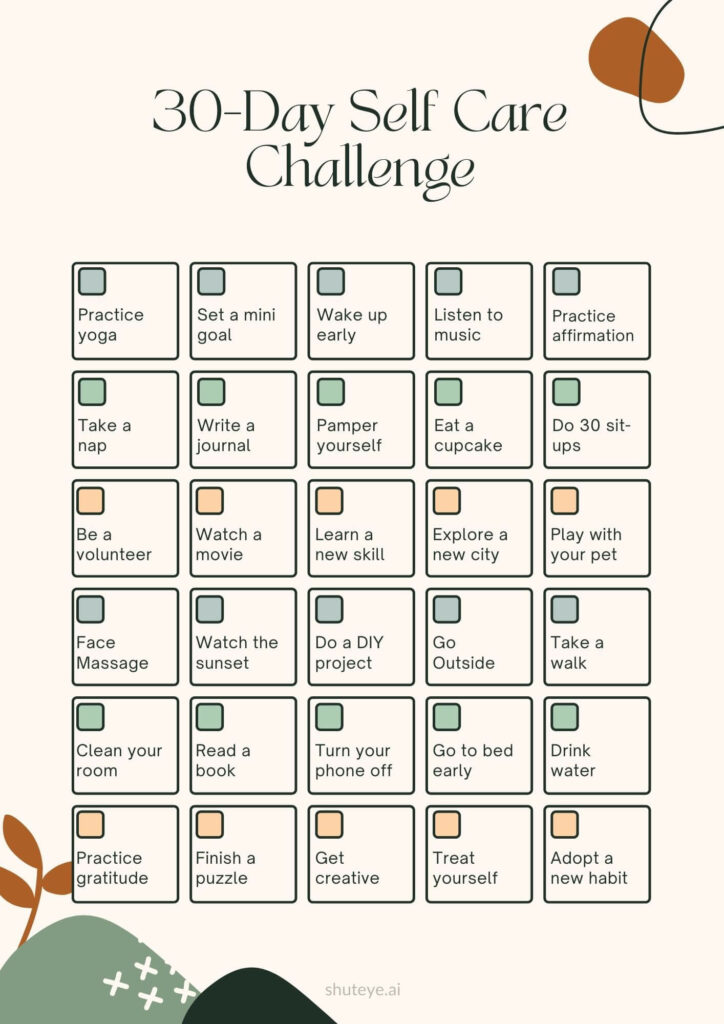 ShutEye 30-Day Self-Care Challenge Printables & Ideas