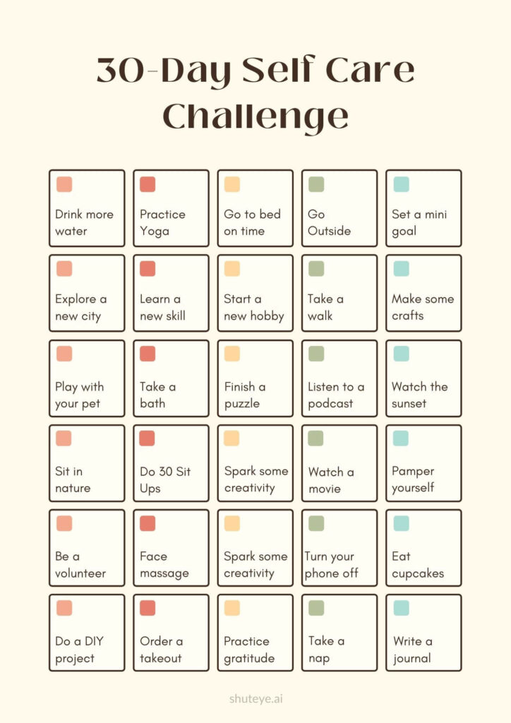 ShutEye 30-Day Self-Care Challenge Printables & Ideas