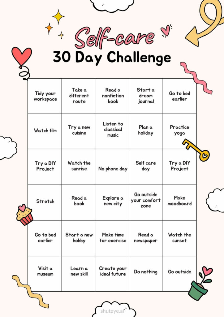 ShutEye 30-Day Self-Care Challenge Printables & Ideas