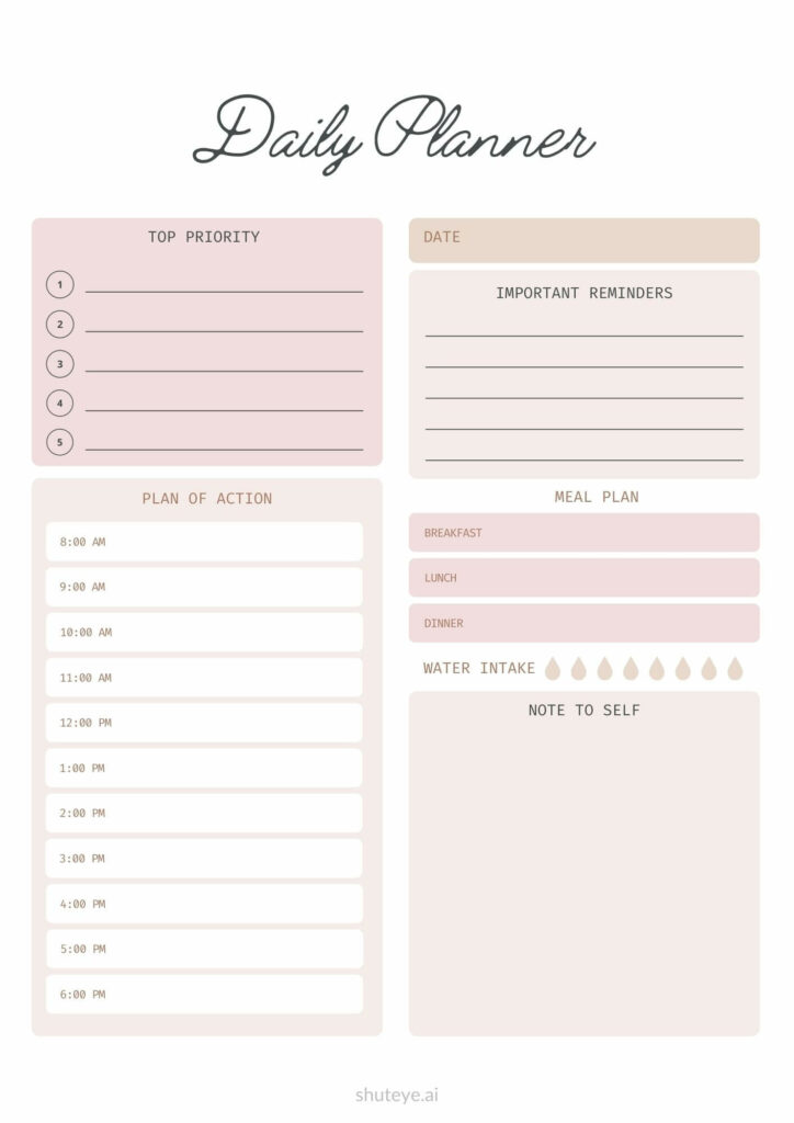 ShutEye Free Printable Daily Planner Template for Work and Study