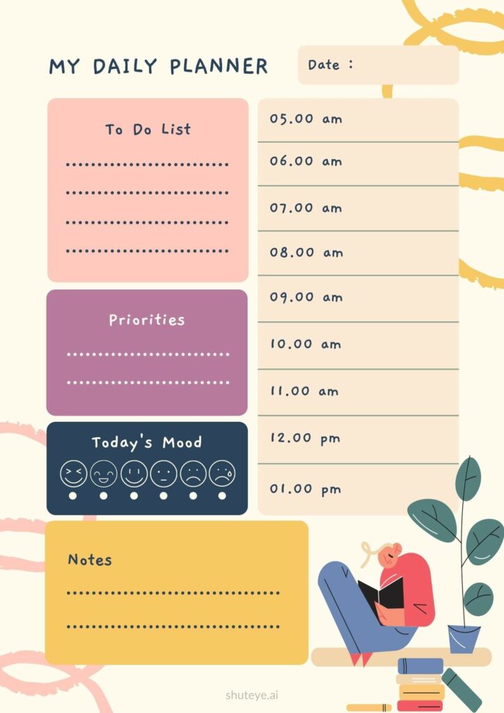 ShutEye Free Printable Daily Planner Template for Work and Study