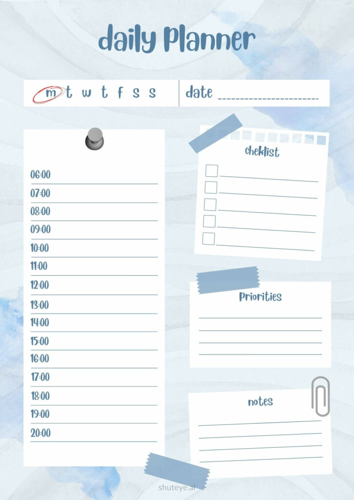 ShutEye Free Printable Daily Planner Template for Work and Study