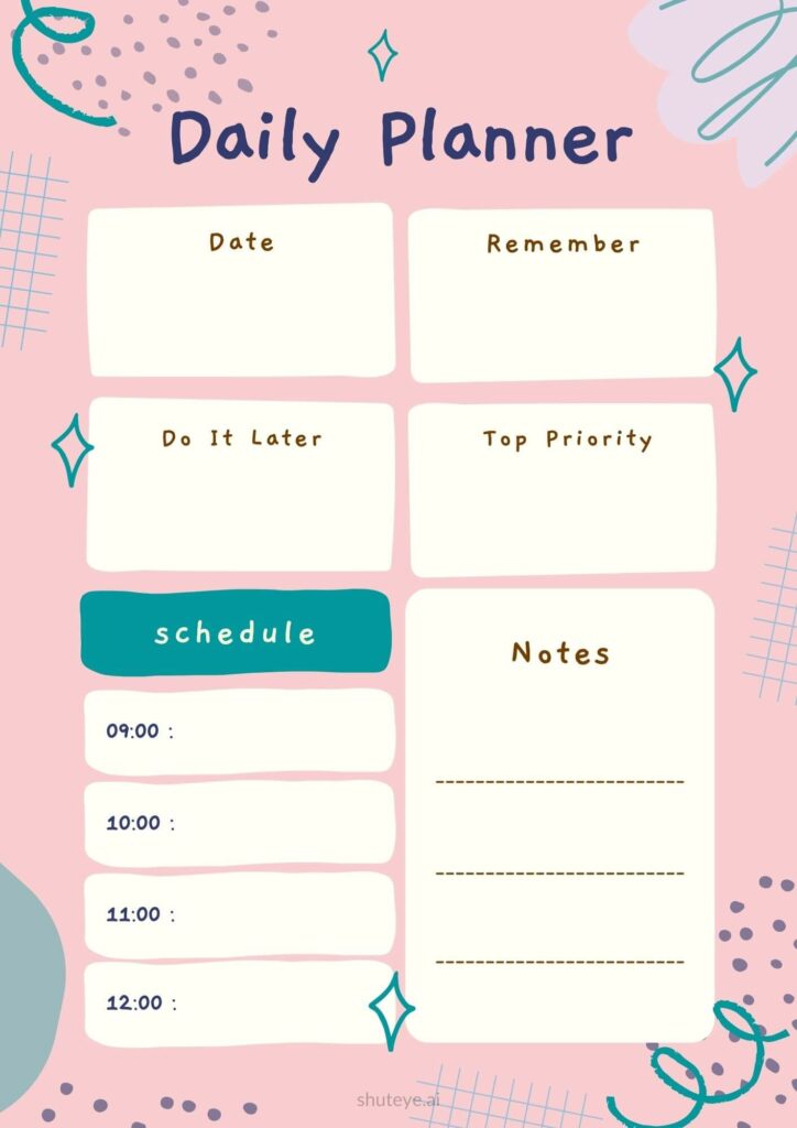 ShutEye Free Printable Daily Planner Template for Work and Study