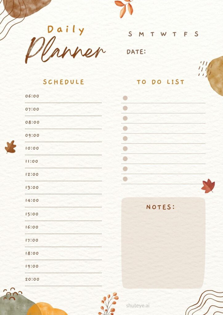 ShutEye Free Printable Daily Planner Template for Work and Study