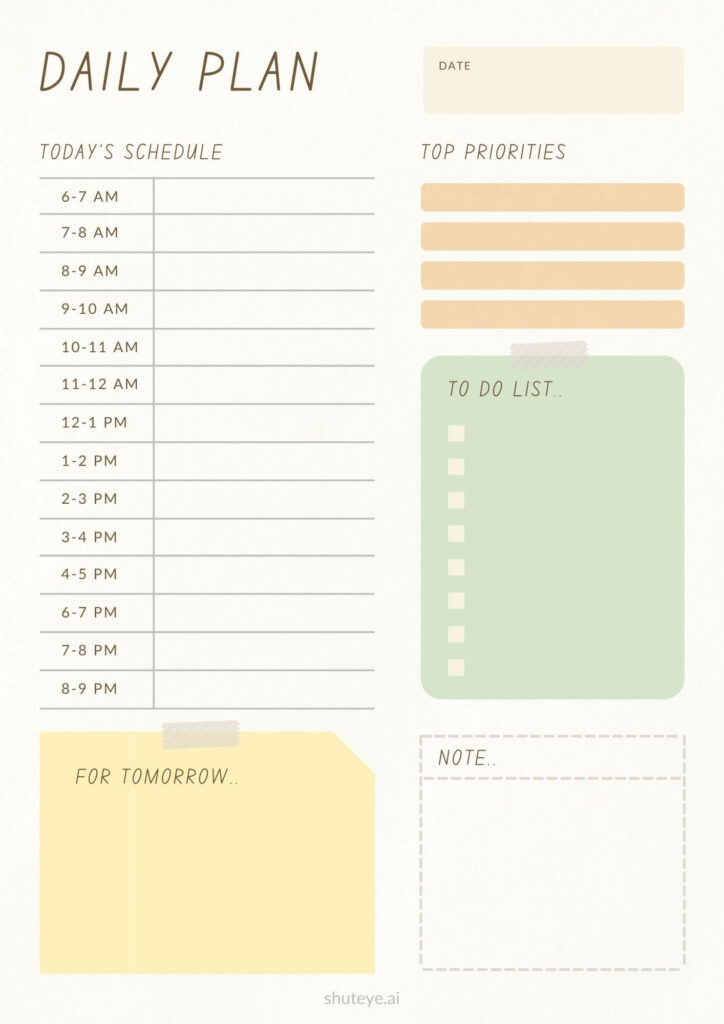 ShutEye Free Printable Daily Planner Template for Work and Study