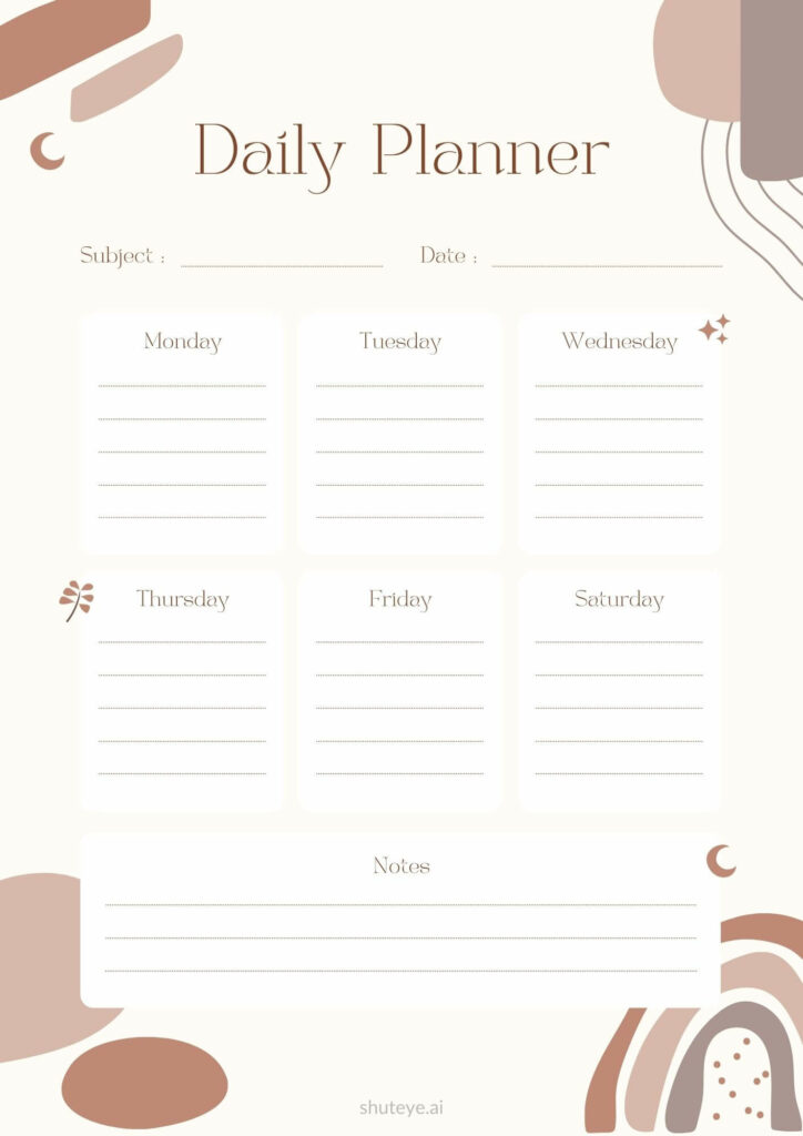 ShutEye Free Printable Daily Planner Template for Work and Study