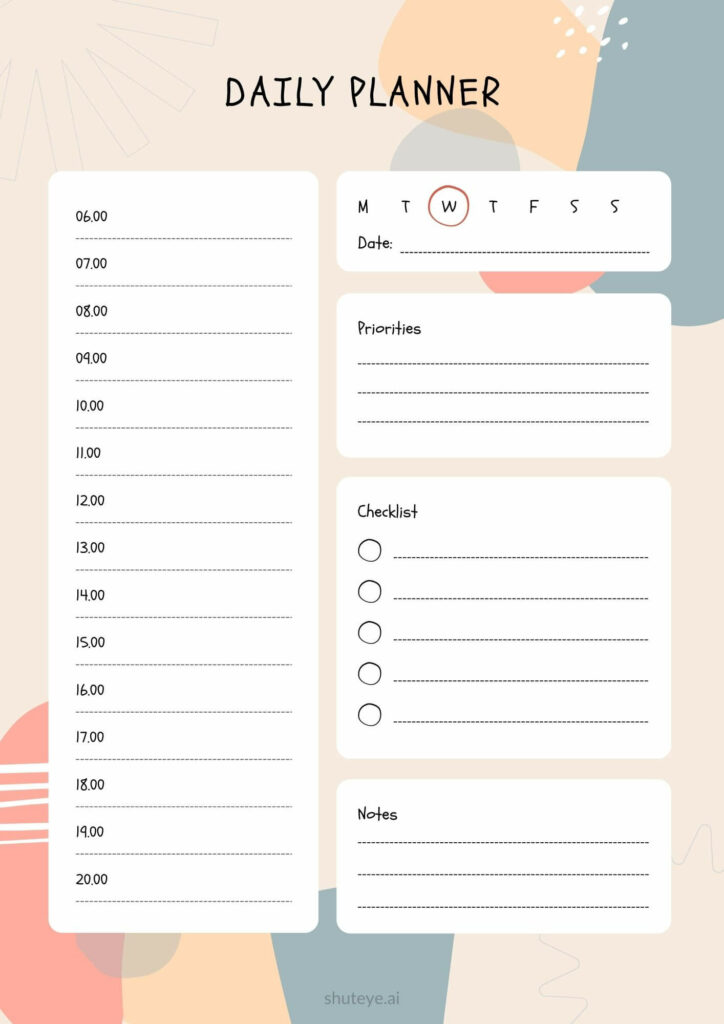 ShutEye Free Printable Daily Planner Template for Work and Study