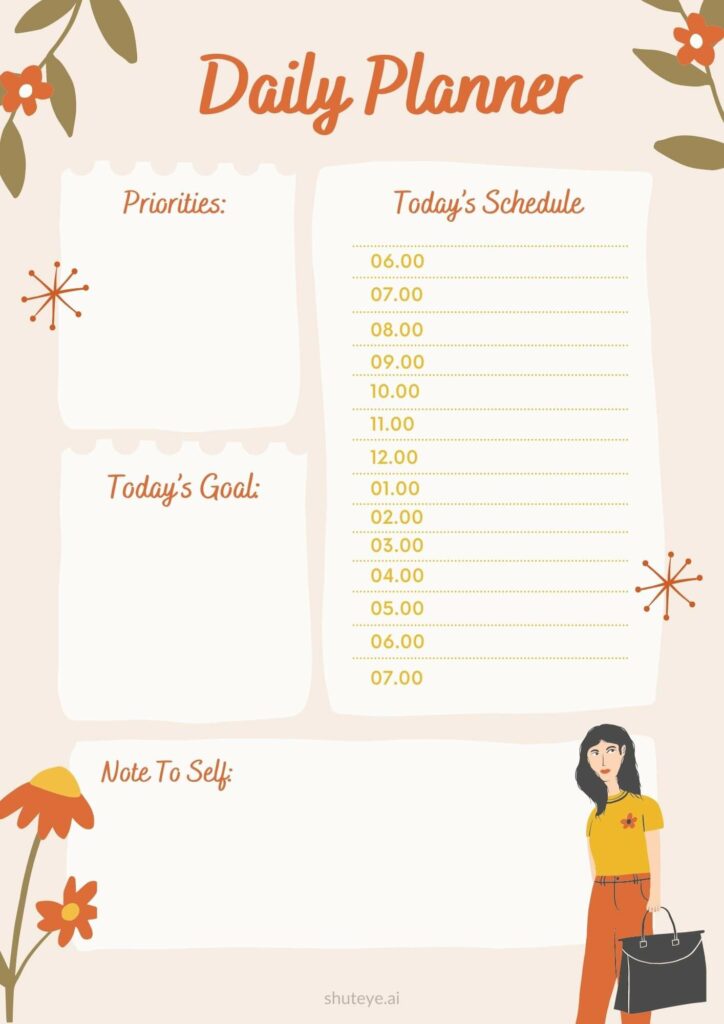 ShutEye Free Printable Daily Planner Template for Work and Study