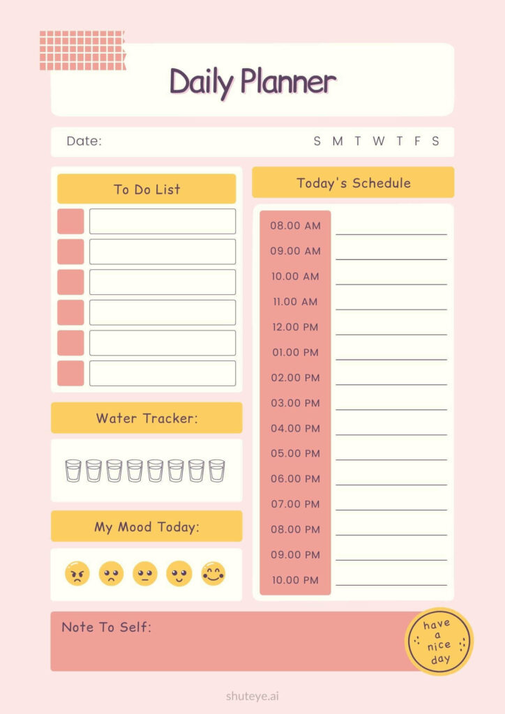 ShutEye Free Printable Daily Planner Template for Work and Study