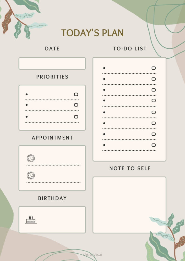 ShutEye Free Printable Daily Planner Template for Work and Study