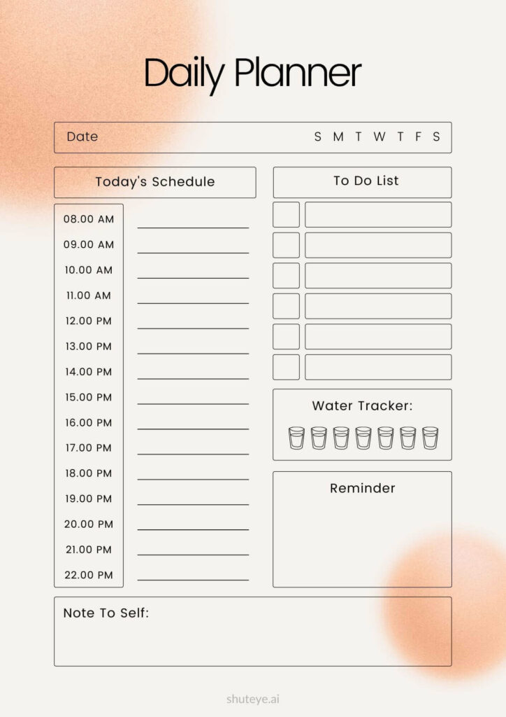 ShutEye Free Printable Daily Planner Template for Work and Study