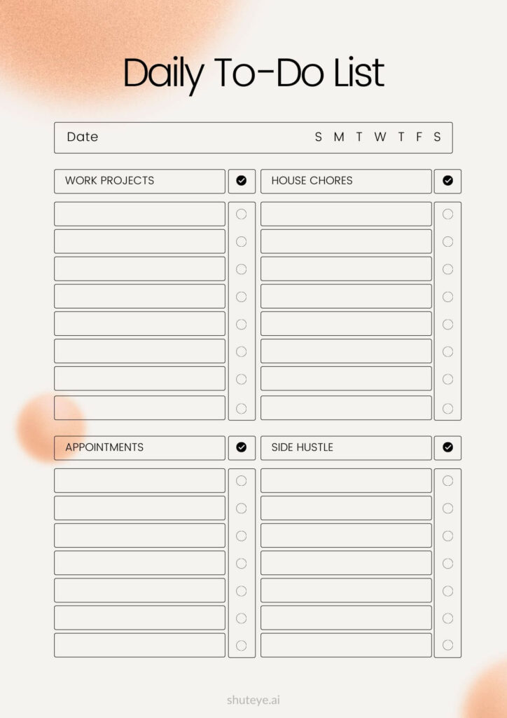 ShutEye Free Printable Daily Planner Template for Work and Study