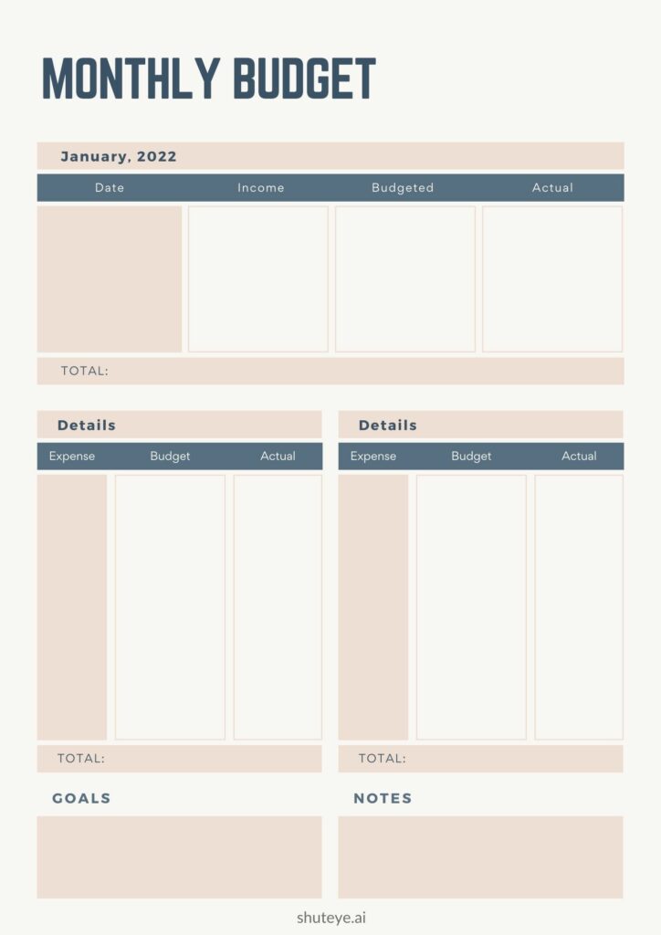 ShutEye Printable Budget Planner 