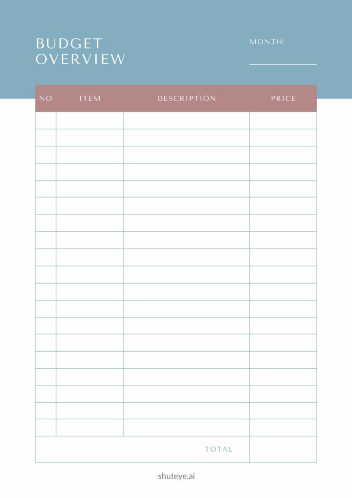 ShutEye Printable Budget Planner