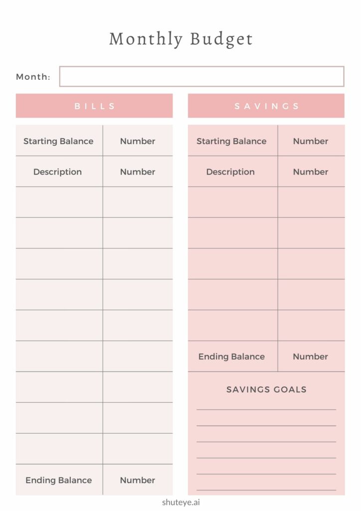 ShutEye Printable Budget Planner 