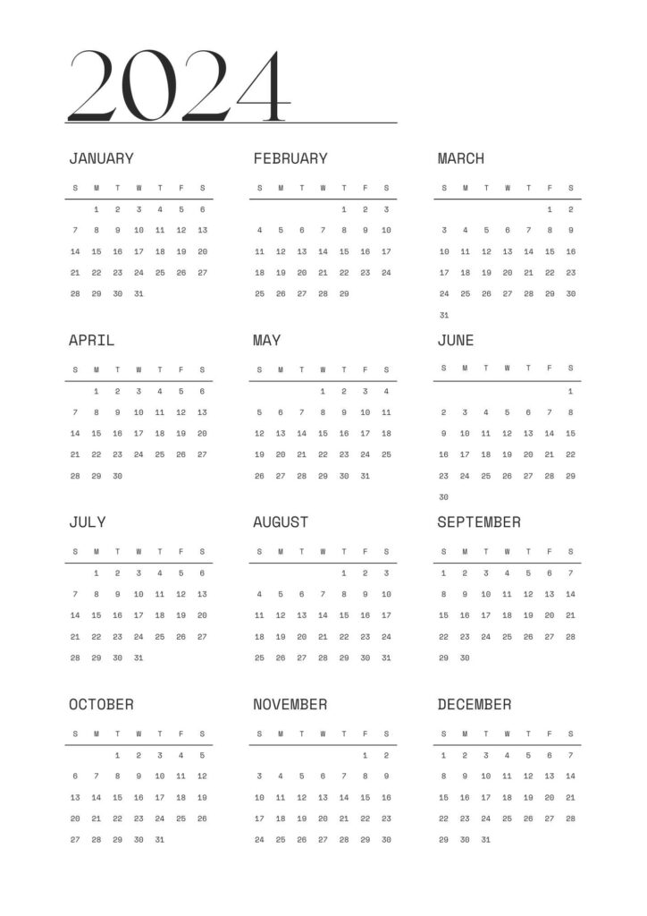 very simple and classy printable calendar 2024 to download