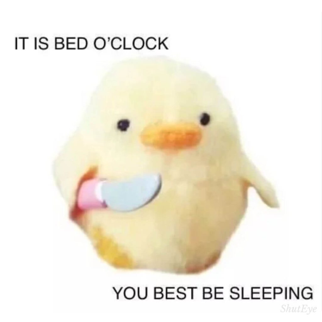 it's bed o clock you best be sleeping